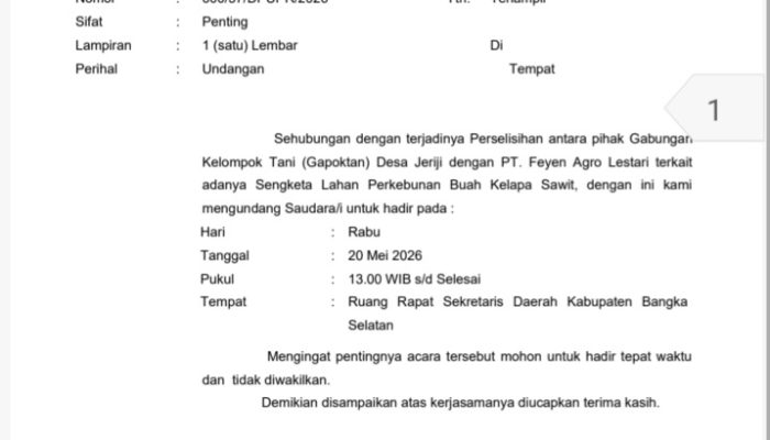 Warga Jeriji dan PT FAL Dijadwalkan Mediasi di Kantor Bupati Basel